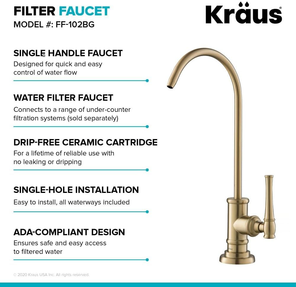 Allyn 100% Lead-Free Kitchen Water Filter Faucet in Brushed Gold, FF-102BG
