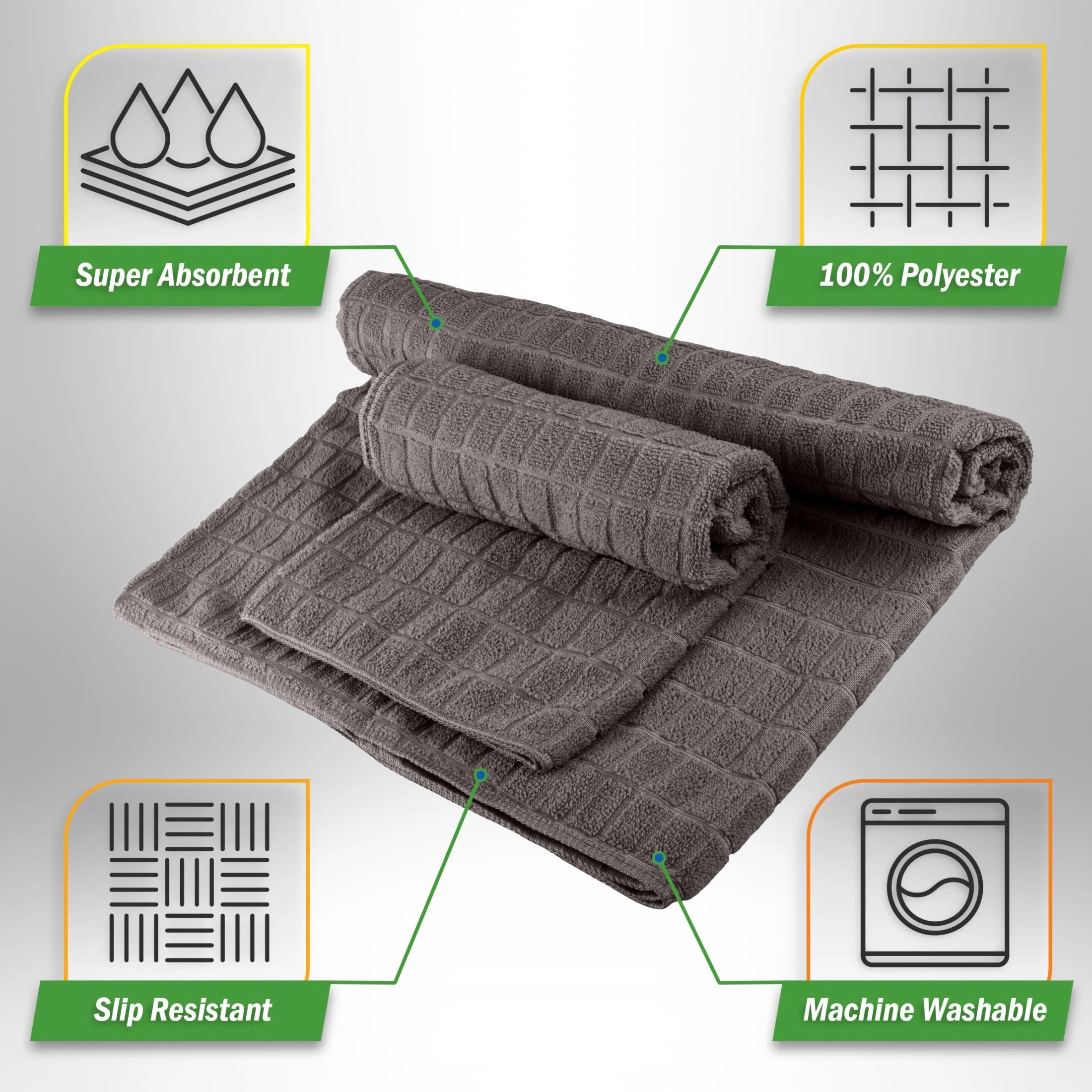 Yoga Towel Set - 72X24 Nonslip Towel for Hot Yoga and Pilates, Gray