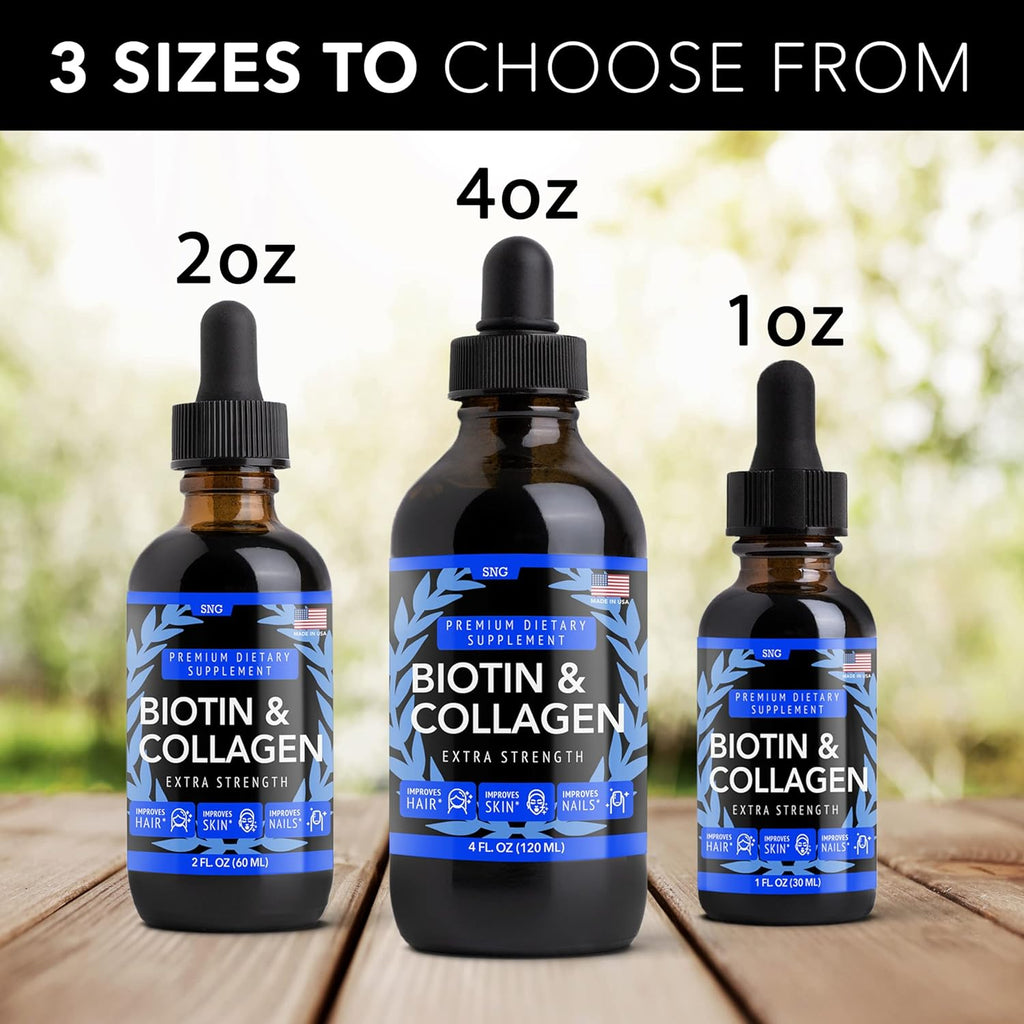 Liquid Biotin & Collagen Hair Growth Drops 15,000Mcg - Supports Hair Growth, Radiant Skin, Strong Nails - Healthy Skin, Nail & Hair Supplement - High Potency Supplements - Vitamins for Women & Men