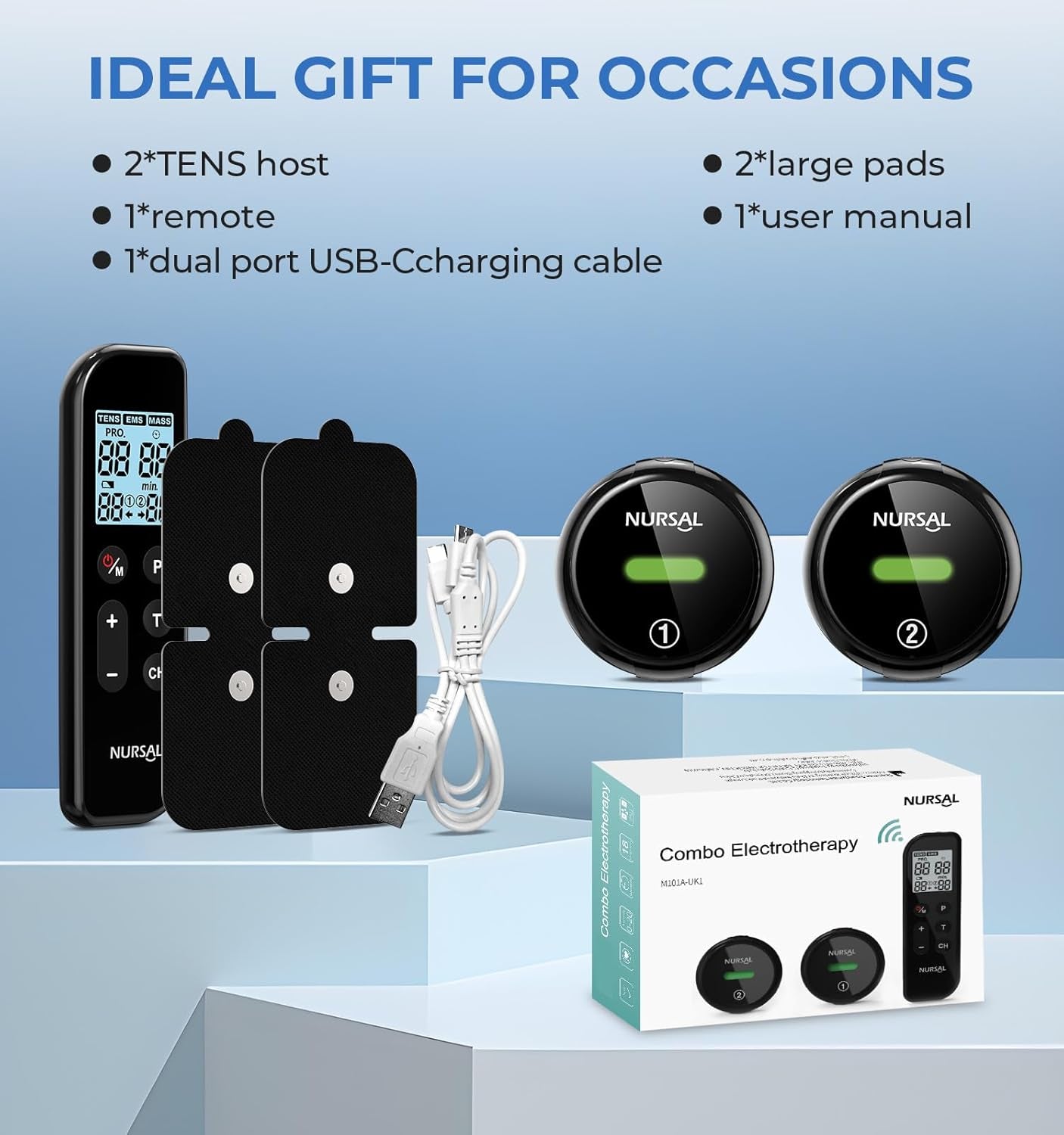 NURSAL Wireless TENS Unit Muscle Stimulator, Dual Host TENS EMS Machine for Pain