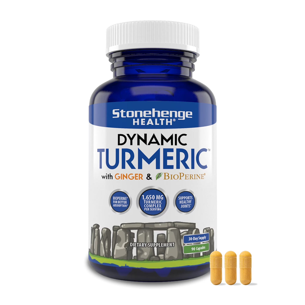 Dynamic Turmeric Curcumin Ginger Highest Potency Available. 1,650 Mg Turmeric with 95% Curcuminoids & Bioperine® Supports Joint Health, 90 Vegetarian Capsules (1 Pack)
