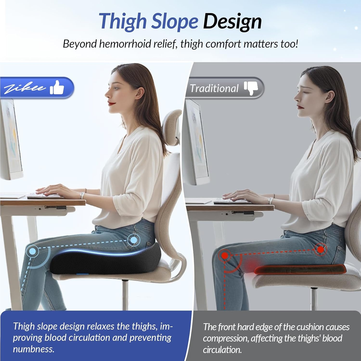 Thickened Seat Cushion, Ergonomic Memory Foam Hemorrhoid Pillow for Hip, Sciatic