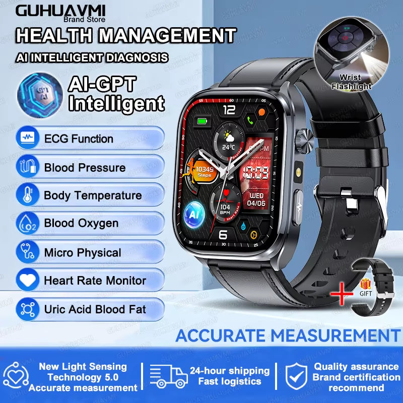 2025 New Accurate ECG Smart Watch Heart Health Analysis Blood Analysis Blood Lipid Blood Pressure BT Call Smart Watches for Men