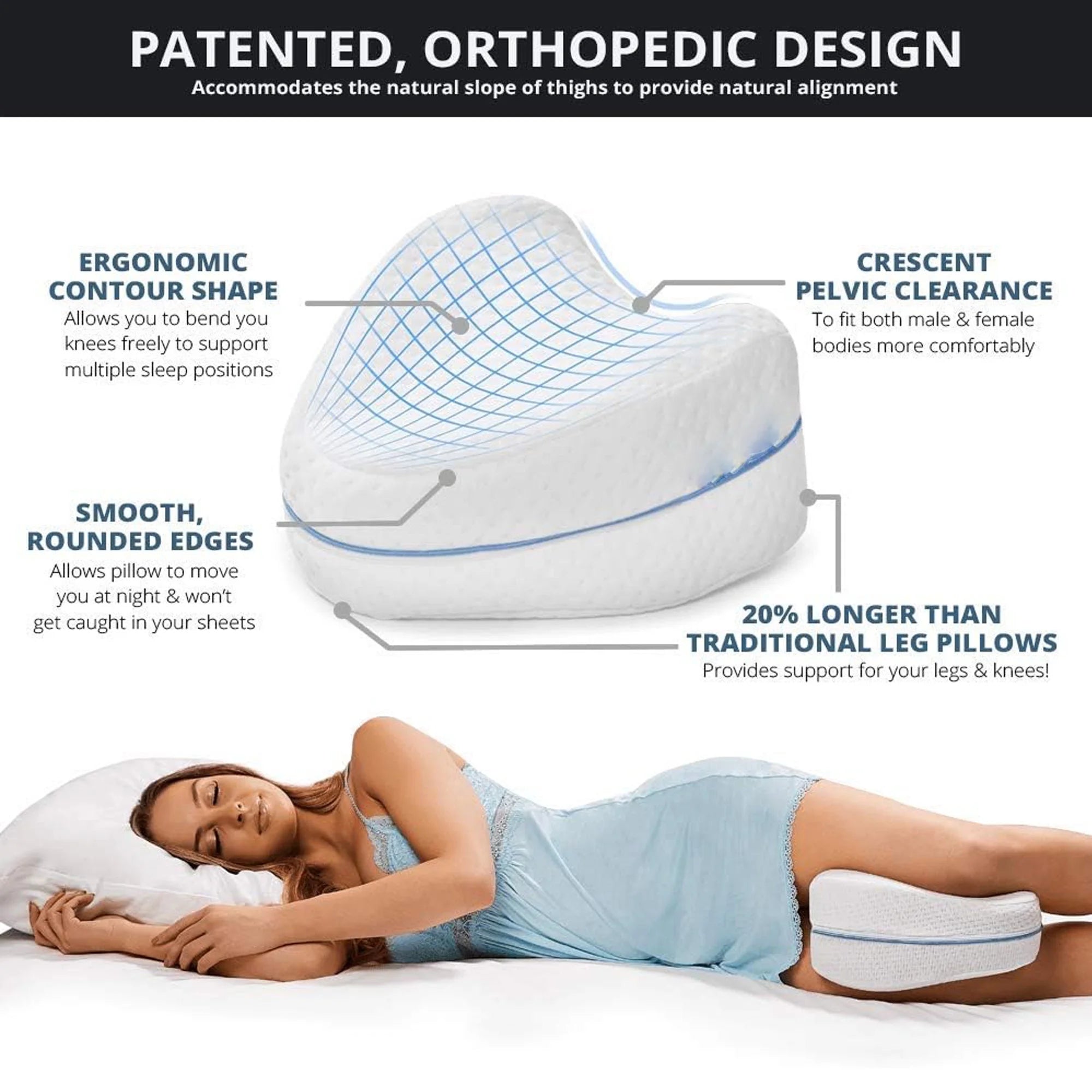 Legacy Leg & Knee Foam Support Pillow Soothing Comfort from Pain for Sciatica, Back, Hips, Knees, Joints