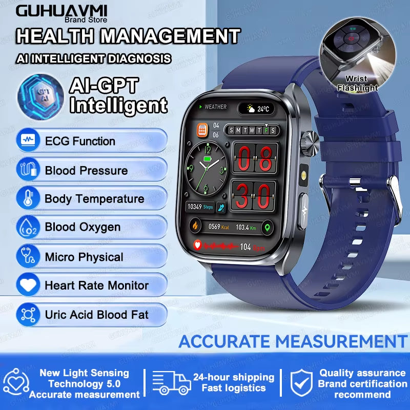 2025 New Accurate ECG Smart Watch Heart Health Analysis Blood Analysis Blood Lipid Blood Pressure BT Call Smart Watches for Men