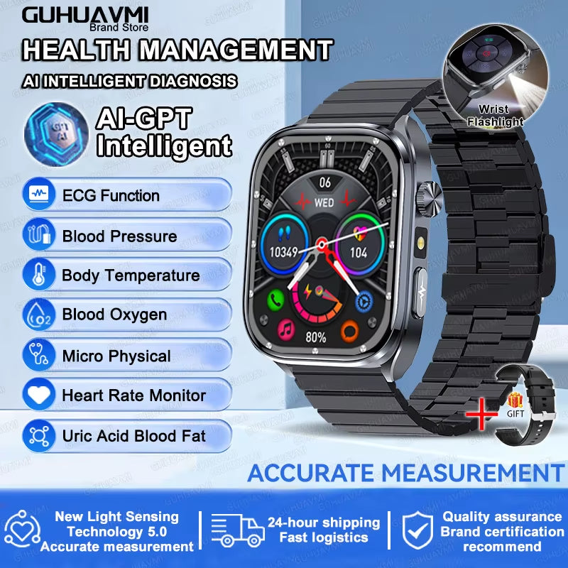 2025 New Accurate ECG Smart Watch Heart Health Analysis Blood Analysis Blood Lipid Blood Pressure BT Call Smart Watches for Men