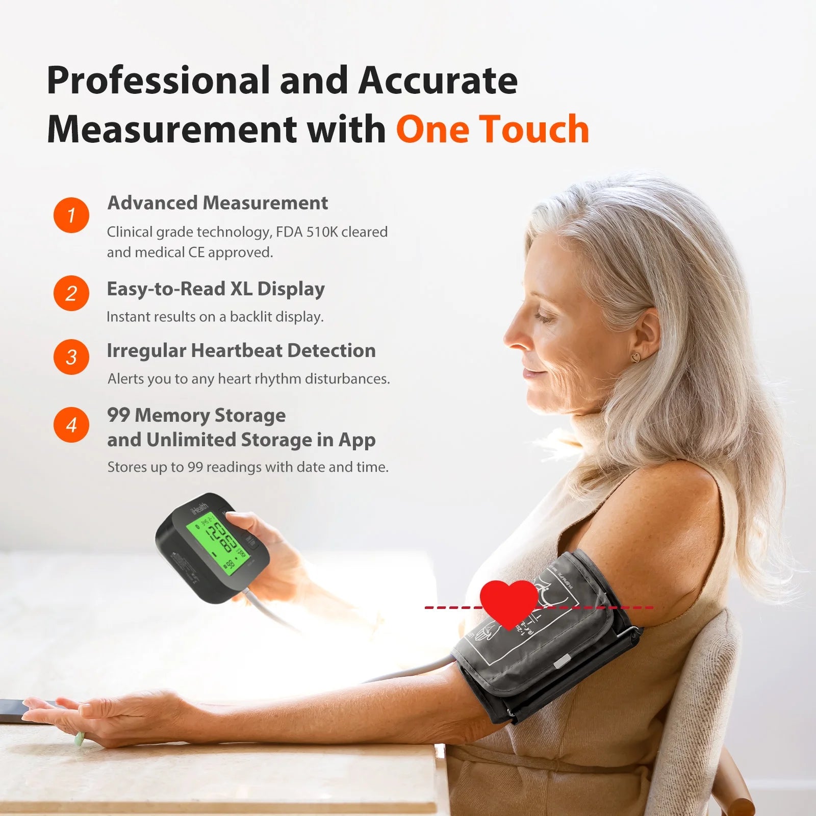 Track plus Bluetooth Upper Arm Blood Pressure Monitor with Wide Range Blood Pressure Cuff, Automatic Blood Pressure Machine
