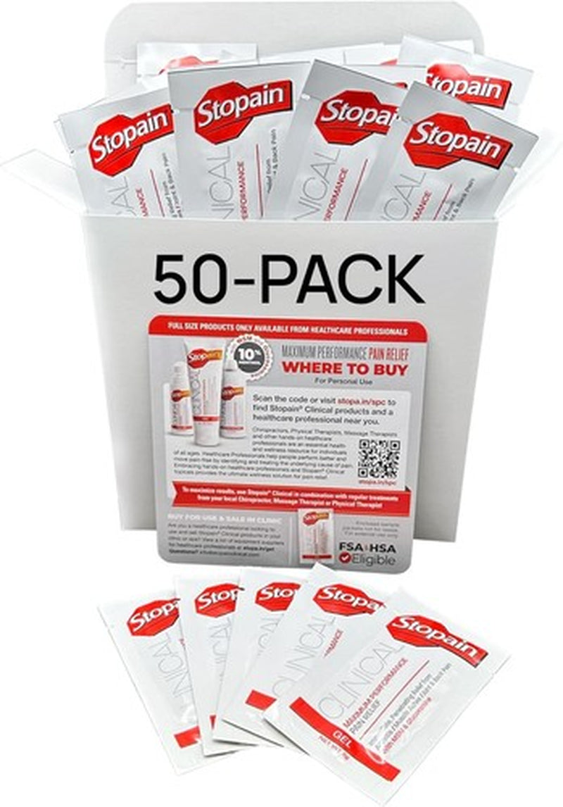 Stopain Pain Relief Clinical Gel Packets, 50 Pack, USA Made, Max Strength Fast A