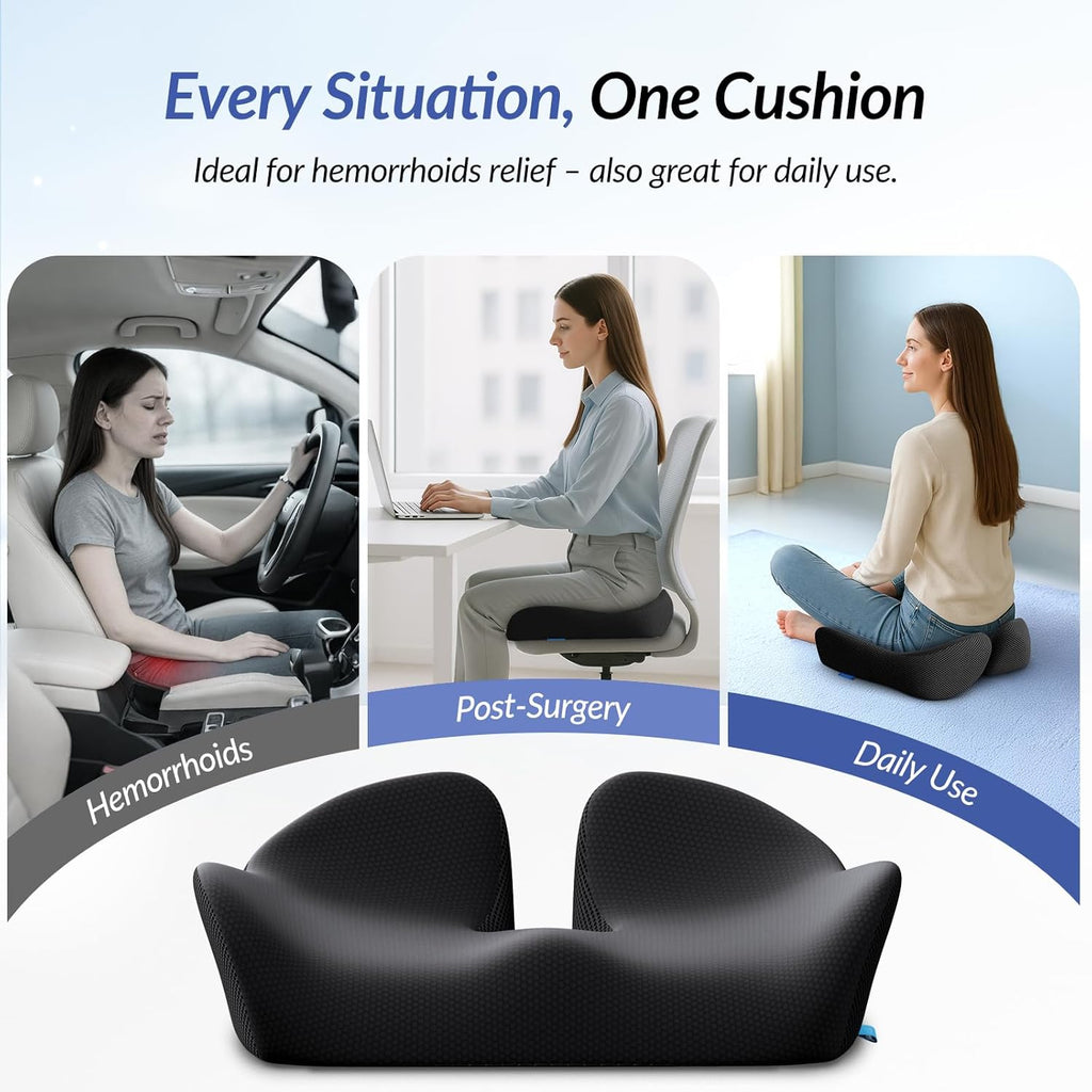 Thickened Seat Cushion, Ergonomic Memory Foam Hemorrhoid Pillow for Hip, Sciatic