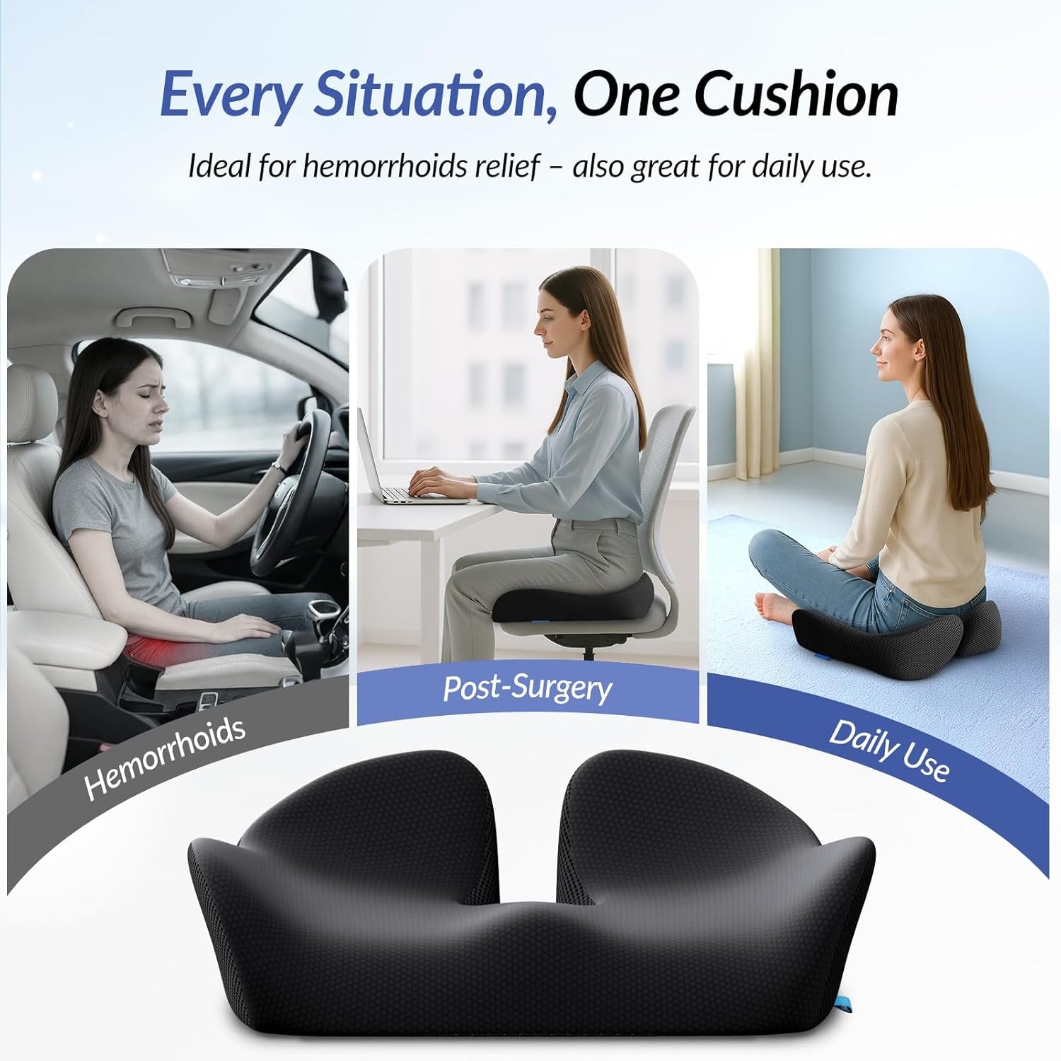 Thickened Seat Cushion, Ergonomic Memory Foam Hemorrhoid Pillow for Hip, Sciatic