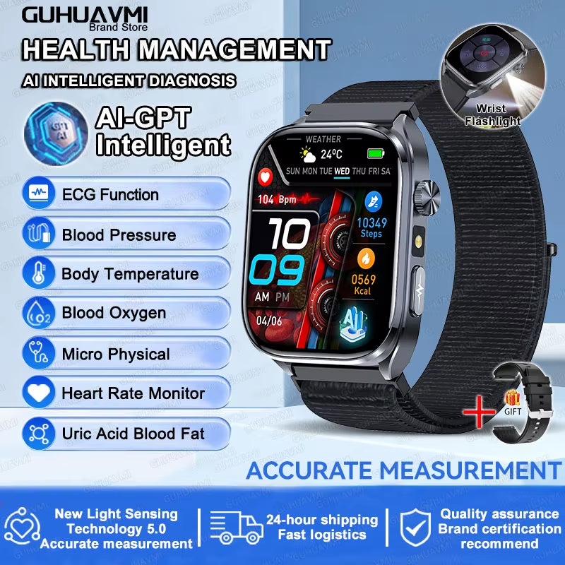 2025 New Accurate ECG Smart Watch Heart Health Analysis Blood Analysis Blood Lipid Blood Pressure BT Call Smart Watches for Men