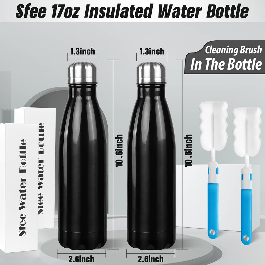 Insulated Water Bottle, 17 Oz Stainless Steel Water Bottles, Double Wall Vacuum Reusable Water Bottles Leak Proof BPA-FREE Sports Bottle Cup Keep Hot&Cold for Running Gym Workout Cycling Kids