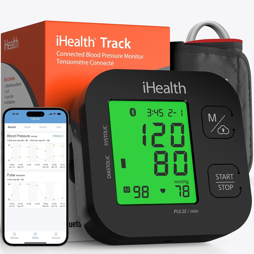 Track plus Bluetooth Upper Arm Blood Pressure Monitor with Wide Range Blood Pressure Cuff, Automatic Blood Pressure Machine