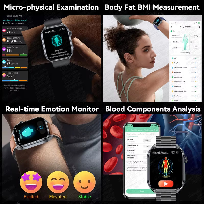 2025 New Accurate ECG Smart Watch Heart Health Analysis Blood Analysis Blood Lipid Blood Pressure BT Call Smart Watches for Men