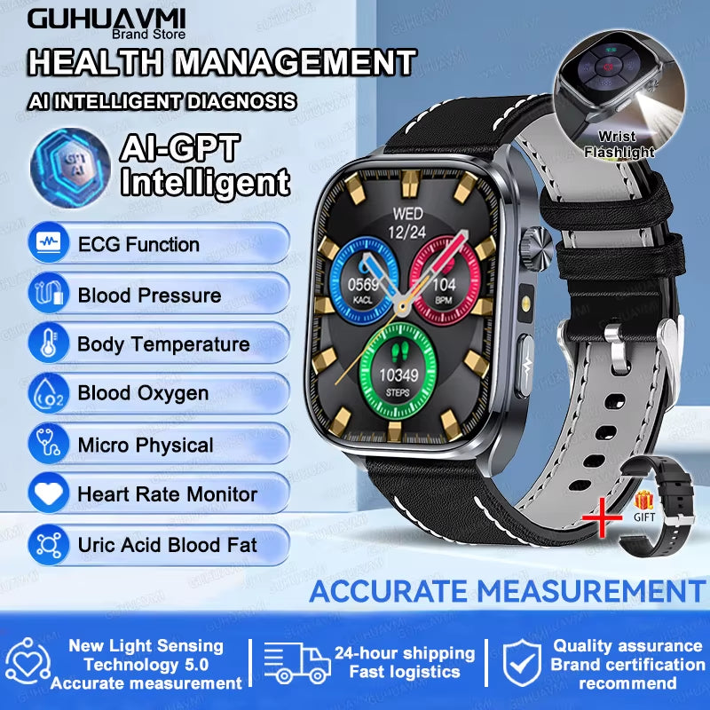 2025 New Accurate ECG Smart Watch Heart Health Analysis Blood Analysis Blood Lipid Blood Pressure BT Call Smart Watches for Men