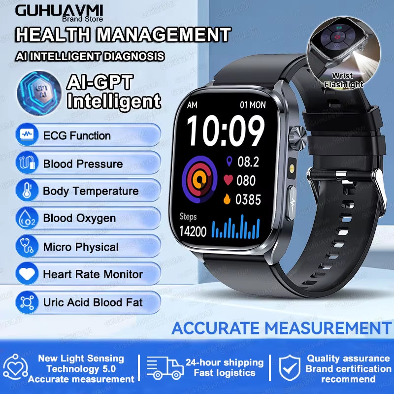 2025 New Accurate ECG Smart Watch Heart Health Analysis Blood Analysis Blood Lipid Blood Pressure BT Call Smart Watches for Men