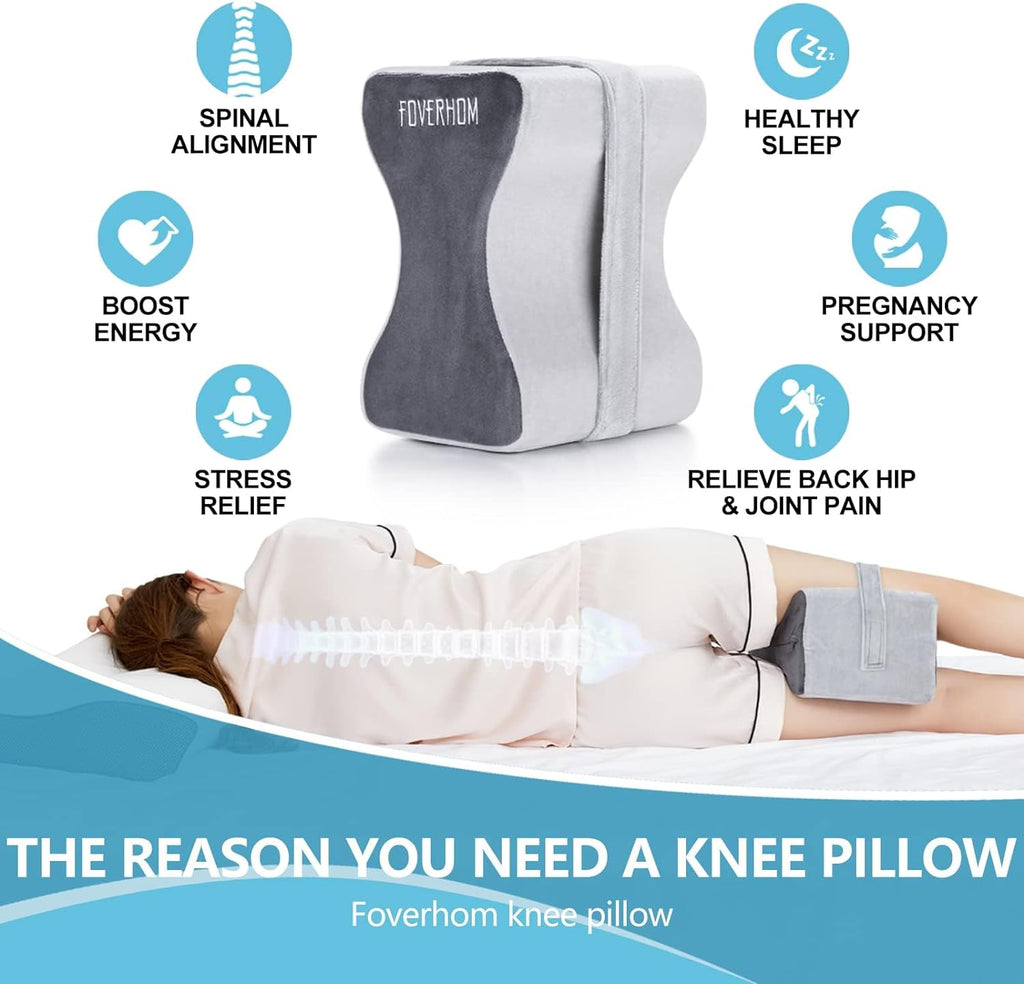 Memory Foam Knee Pillow,Orthopedic Leg Pillow for Sciatica Relief,Back Pain, Pregnancy, Leg Pain, Hip Pain and Sciatica Relief, Grey