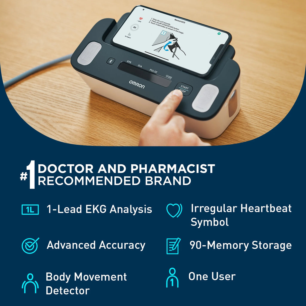 Complete 2-In-1 Upper Arm Blood Pressure Monitor and EKG Monitor for Home Use