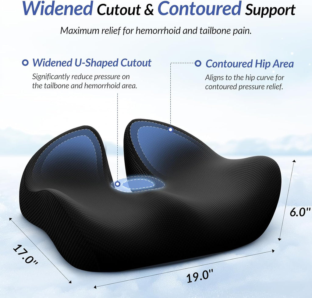 Thickened Seat Cushion, Ergonomic Memory Foam Hemorrhoid Pillow for Hip, Sciatic
