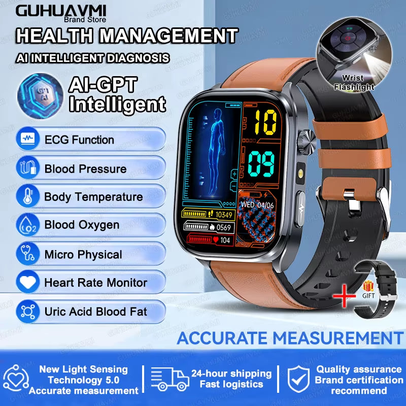 2025 New Accurate ECG Smart Watch Heart Health Analysis Blood Analysis Blood Lipid Blood Pressure BT Call Smart Watches for Men