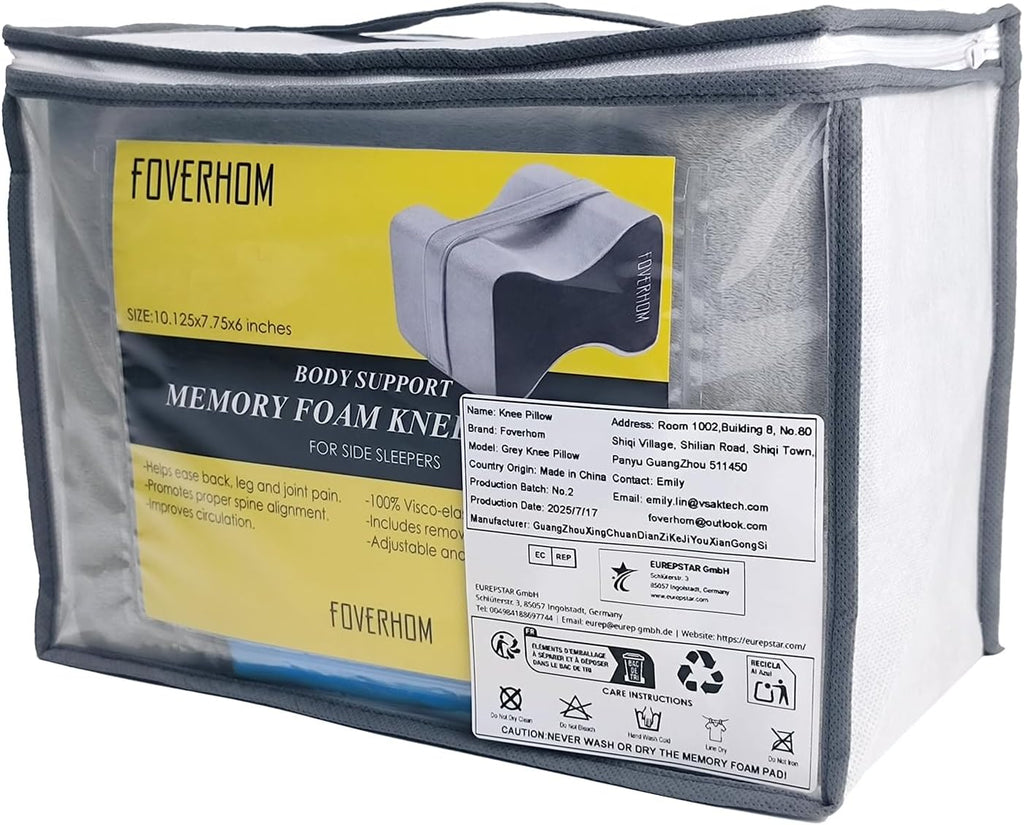 Memory Foam Knee Pillow,Orthopedic Leg Pillow for Sciatica Relief,Back Pain, Pregnancy, Leg Pain, Hip Pain and Sciatica Relief, Grey