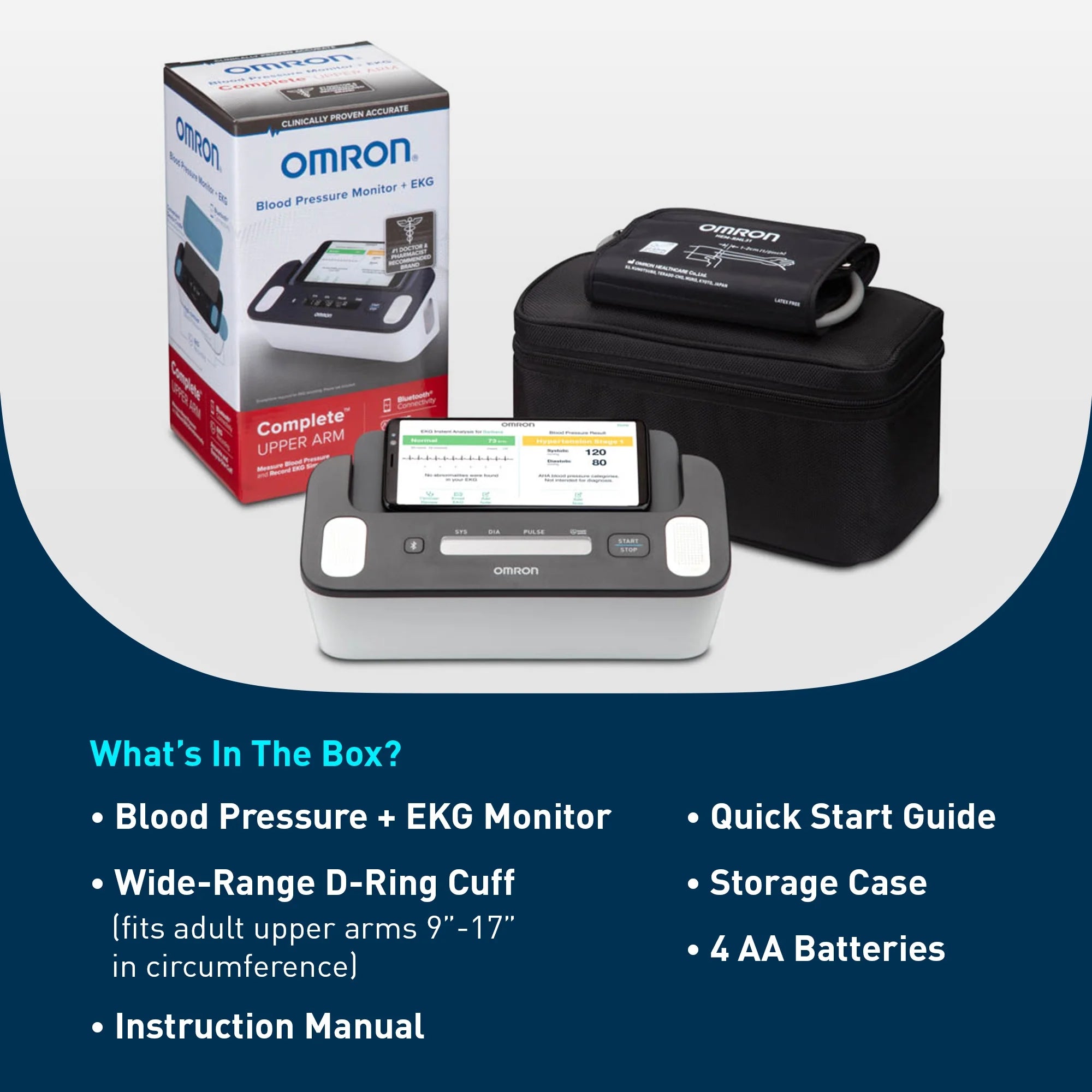 Complete 2-In-1 Upper Arm Blood Pressure Monitor and EKG Monitor for Home Use