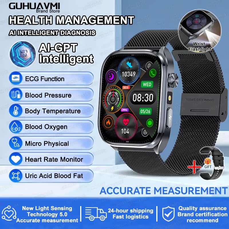 2025 New Accurate ECG Smart Watch Heart Health Analysis Blood Analysis Blood Lipid Blood Pressure BT Call Smart Watches for Men