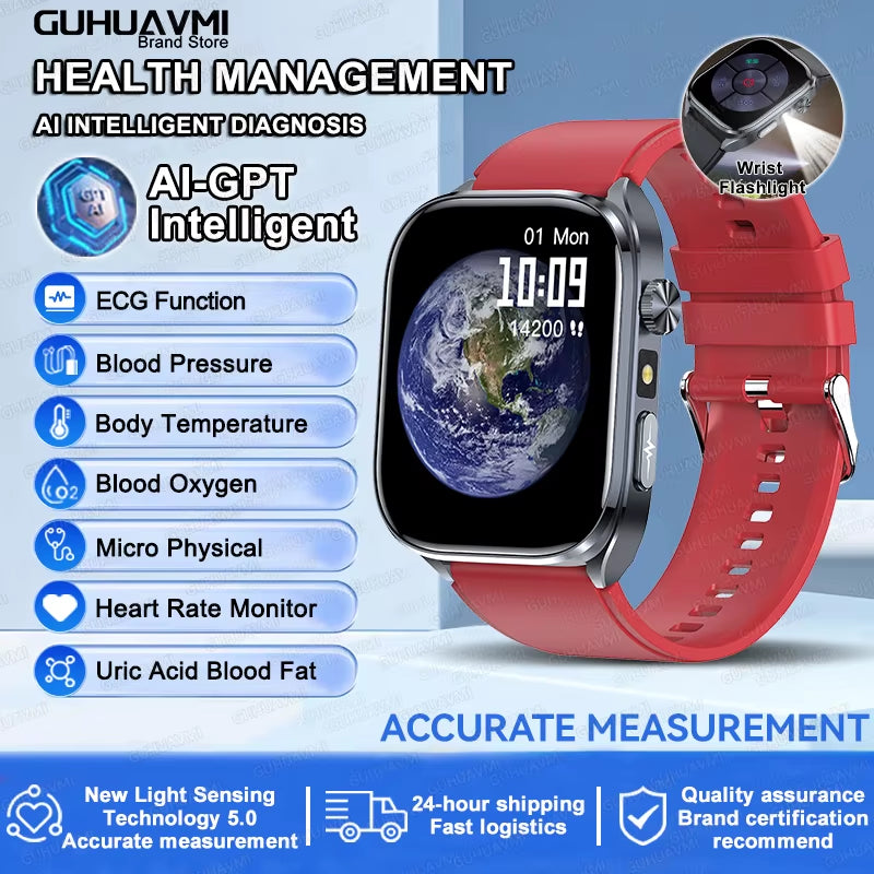 2025 New Accurate ECG Smart Watch Heart Health Analysis Blood Analysis Blood Lipid Blood Pressure BT Call Smart Watches for Men