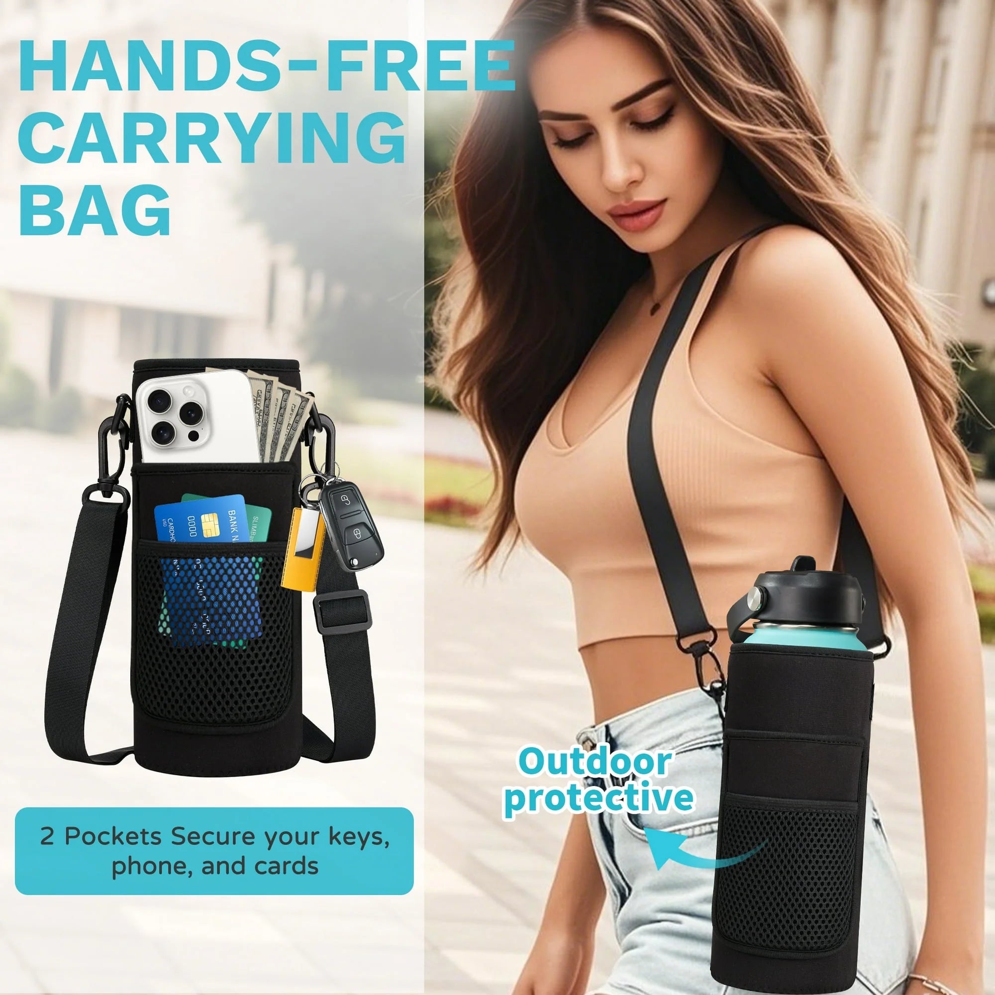 Stainless Steel Water Bottles 40 OZ - Keep Cold-48H Hot-24H, Metal Flask Reusable Water Bottles with Straw, Paracord Handle, Carrier Bag for Hiking Running