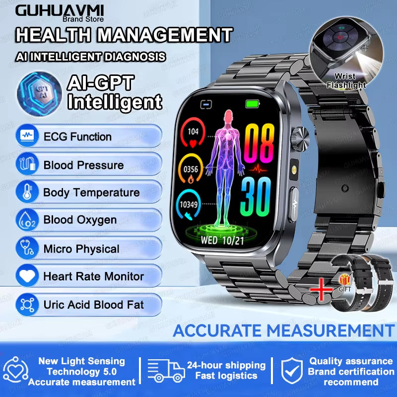 2025 New Accurate ECG Smart Watch Heart Health Analysis Blood Analysis Blood Lipid Blood Pressure BT Call Smart Watches for Men