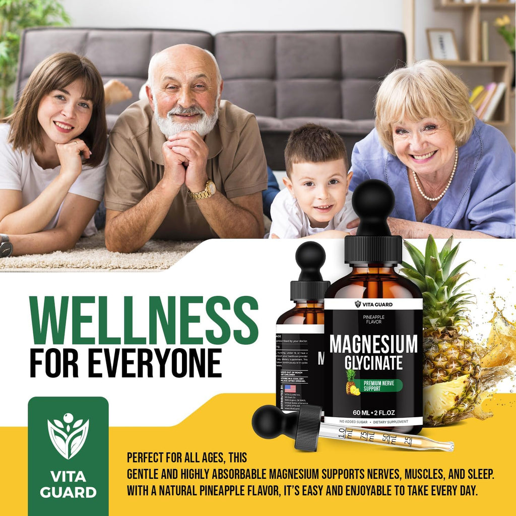 Magnesium Glycinate 500Mg Liquid Drops – High Absorption Liquid Magnesium Supplement for Sleep, Calm & Muscle Recovery – Sugar-Free, Vegan, Pineapple Flavor, 60 Ml