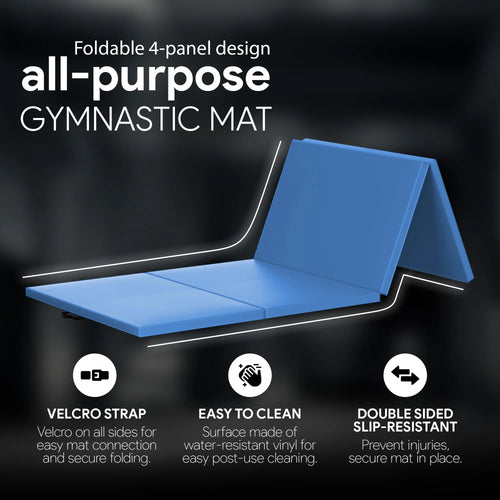10Ft X 4Ft X 2In 4-Panel All-Purpose Folding Gymnastics Mat, Blue