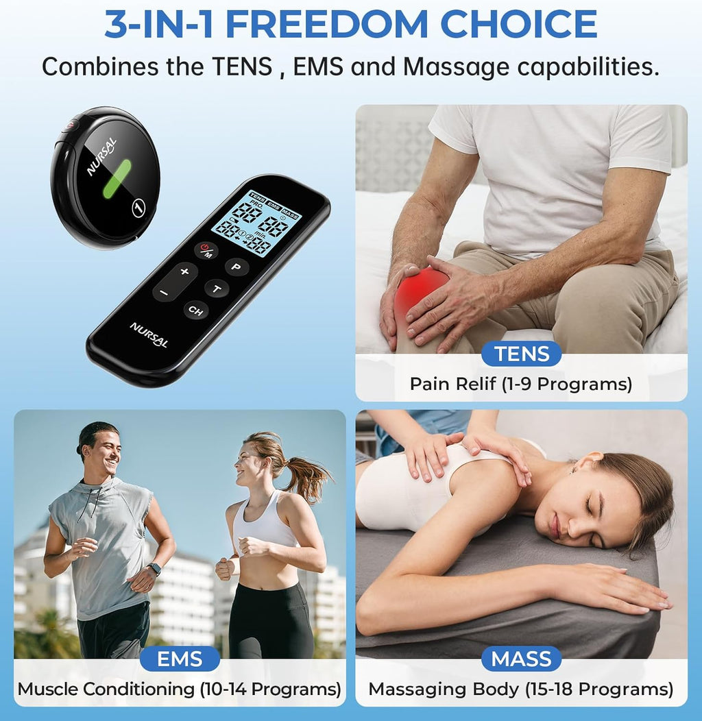 NURSAL Wireless TENS Unit Muscle Stimulator, Dual Host TENS EMS Machine for Pain