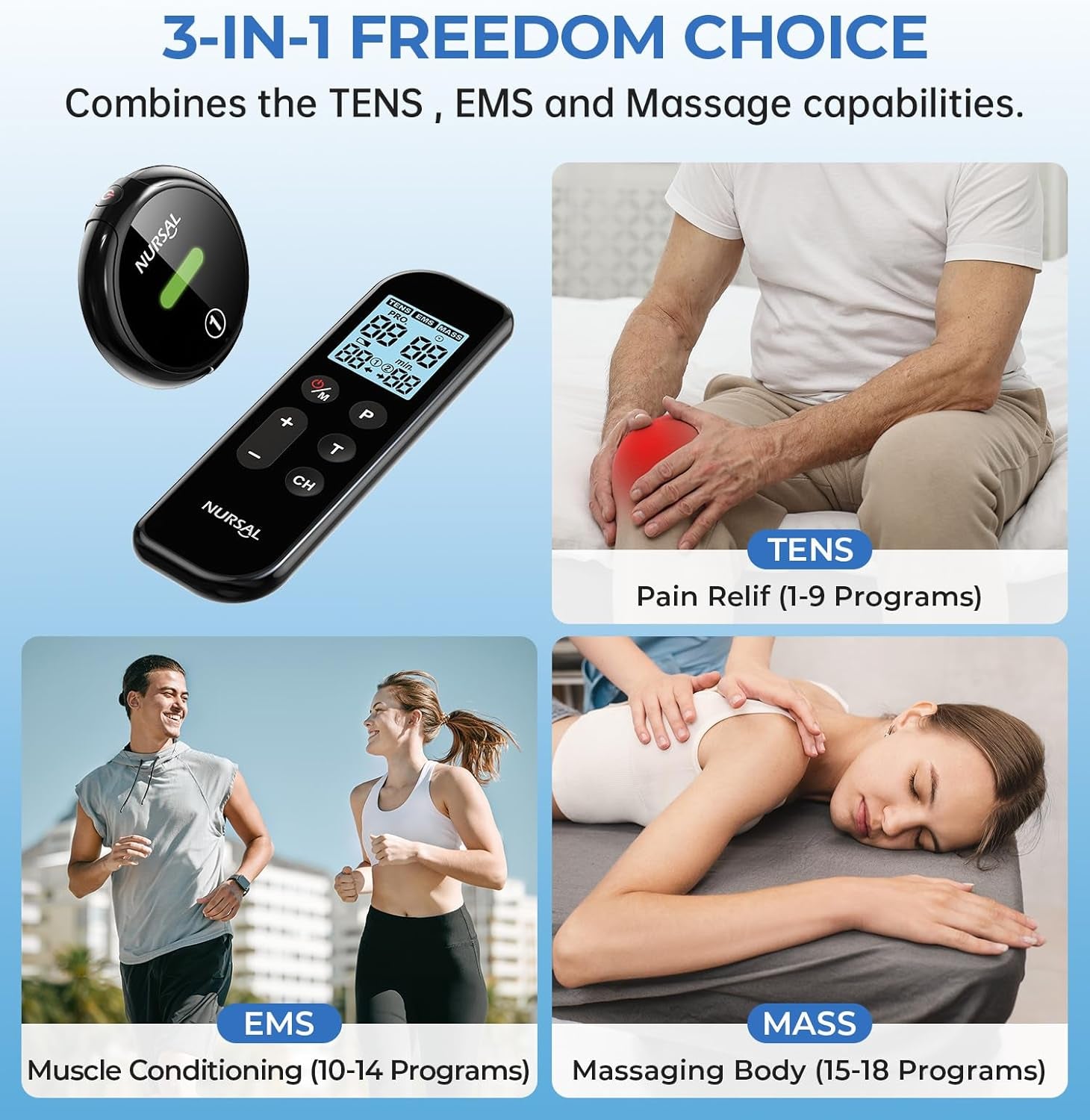 NURSAL Wireless TENS Unit Muscle Stimulator, Dual Host TENS EMS Machine for Pain
