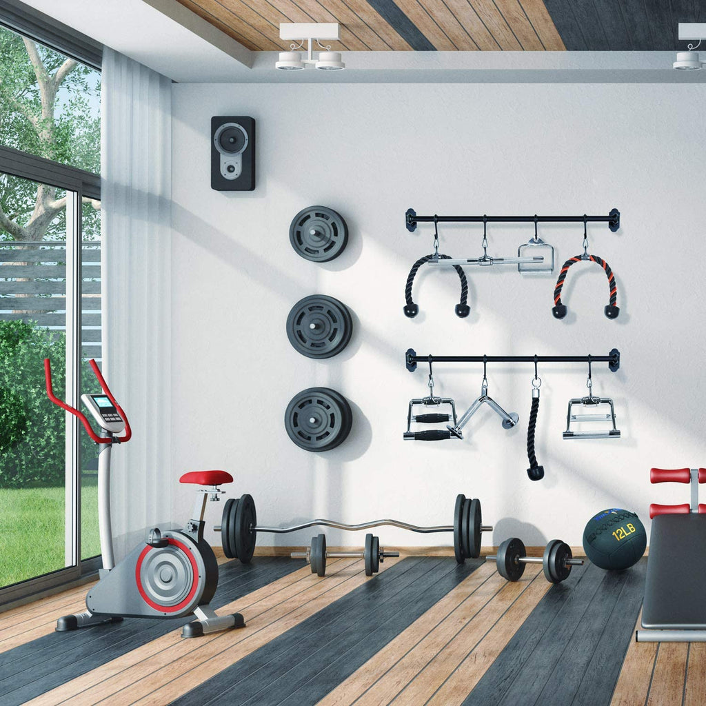 Cable Machine Attachment, Row Handles, Tricep Rope, Straight Bar, V Bar, LAT Pulldown Accessories Load 880 LB for Home Gym