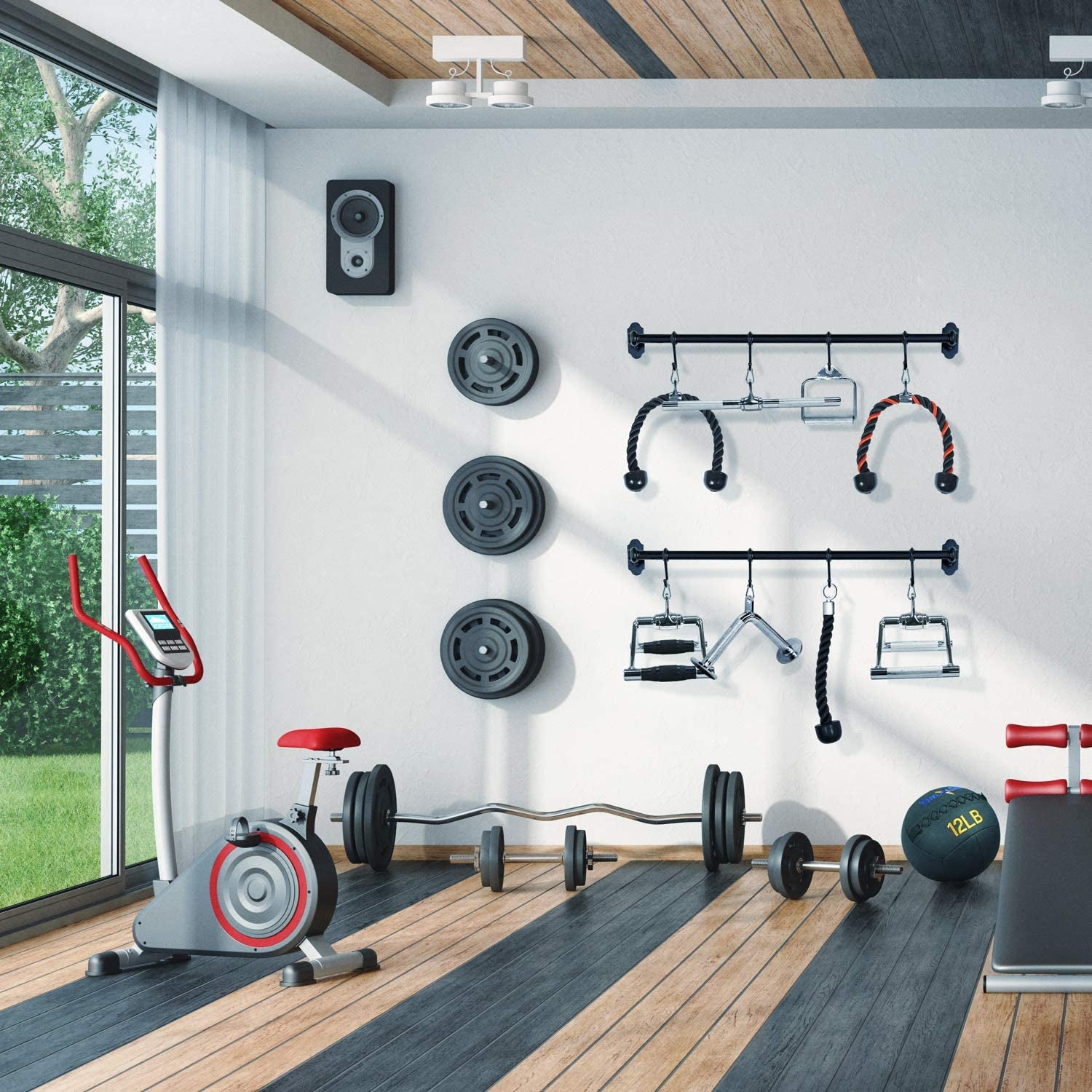 Cable Machine Attachment, Row Handles, Tricep Rope, Straight Bar, V Bar, LAT Pulldown Accessories Load 880 LB for Home Gym