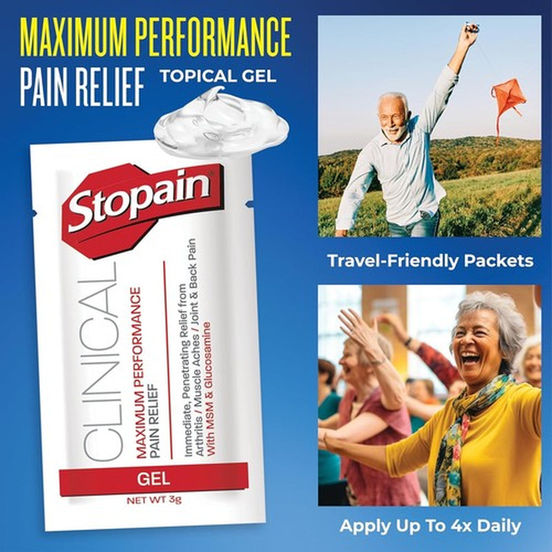 Stopain Pain Relief Clinical Gel Packets, 50 Pack, USA Made, Max Strength Fast A