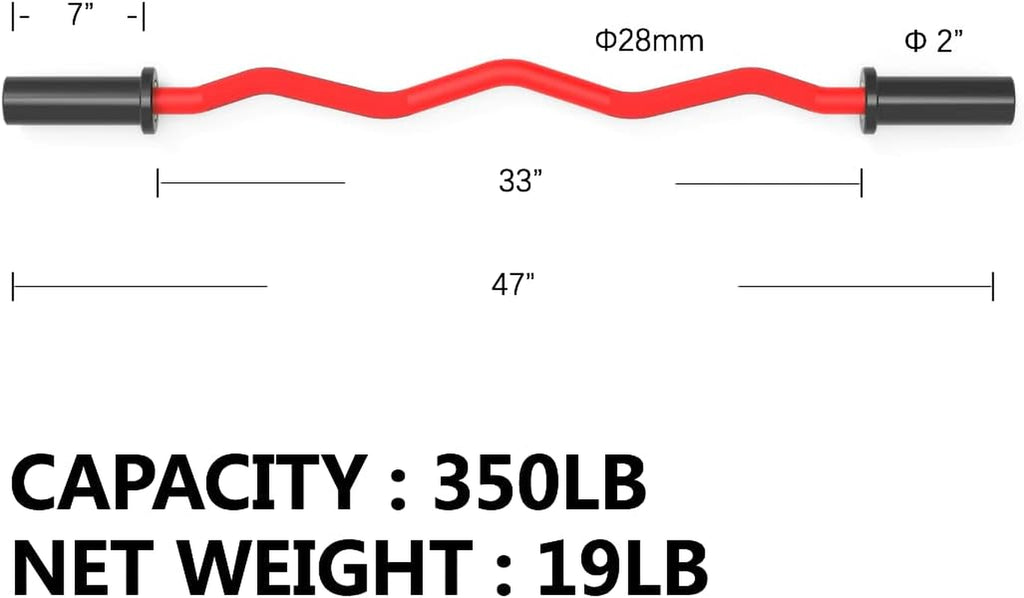 Olympic Barbell 47Inch-4Ft-350Lb /86Inch-7Ft-1500Lb EZ Curl Weight Bar, Capacity Chrome Barbells for Gym Home Strength Training,Weightlifting,Power Lifting