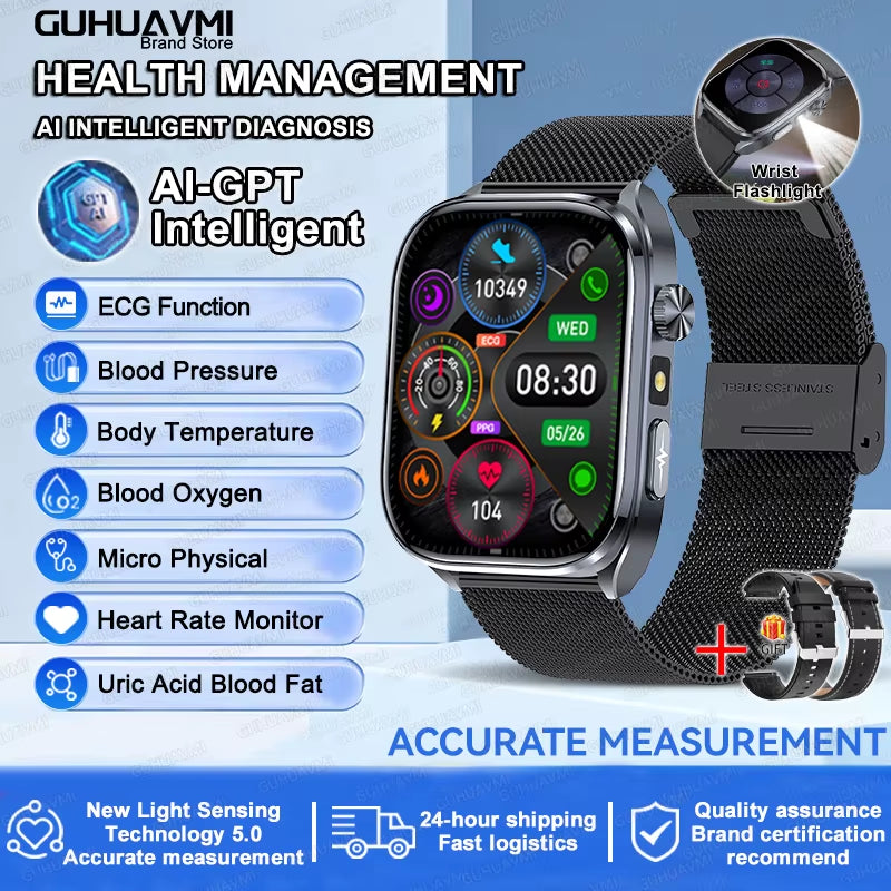 2025 New Accurate ECG Smart Watch Heart Health Analysis Blood Analysis Blood Lipid Blood Pressure BT Call Smart Watches for Men