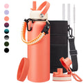 Stainless Steel Water Bottles 40 OZ - Keep Cold-48H Hot-24H, Metal Flask Reusable Water Bottles with Straw, Paracord Handle, Carrier Bag for Hiking Running