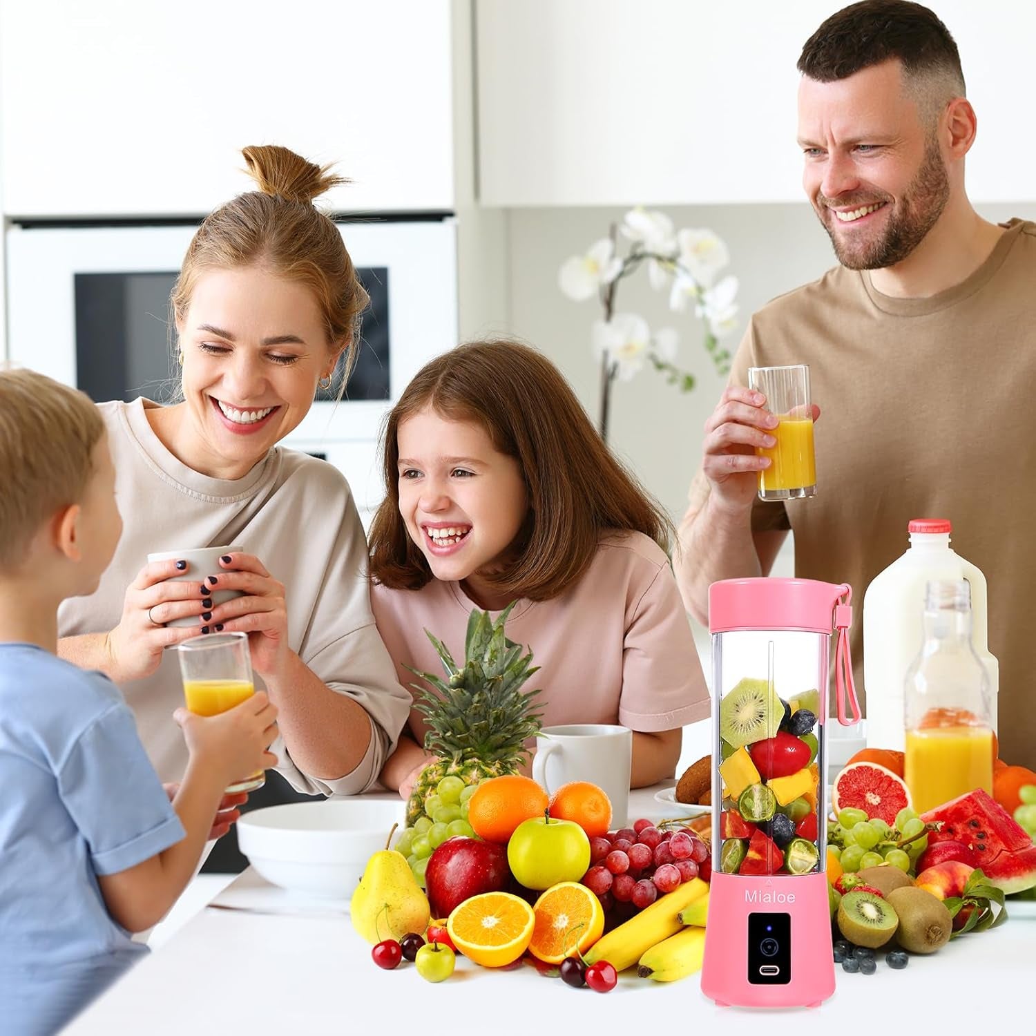 Portable Blender, Personal Size Eletric USB Juicer Cup, Fruit, Smoothie, Baby Food Mixing Machine Magnetic Secure Switch 14 Oz (Pink)